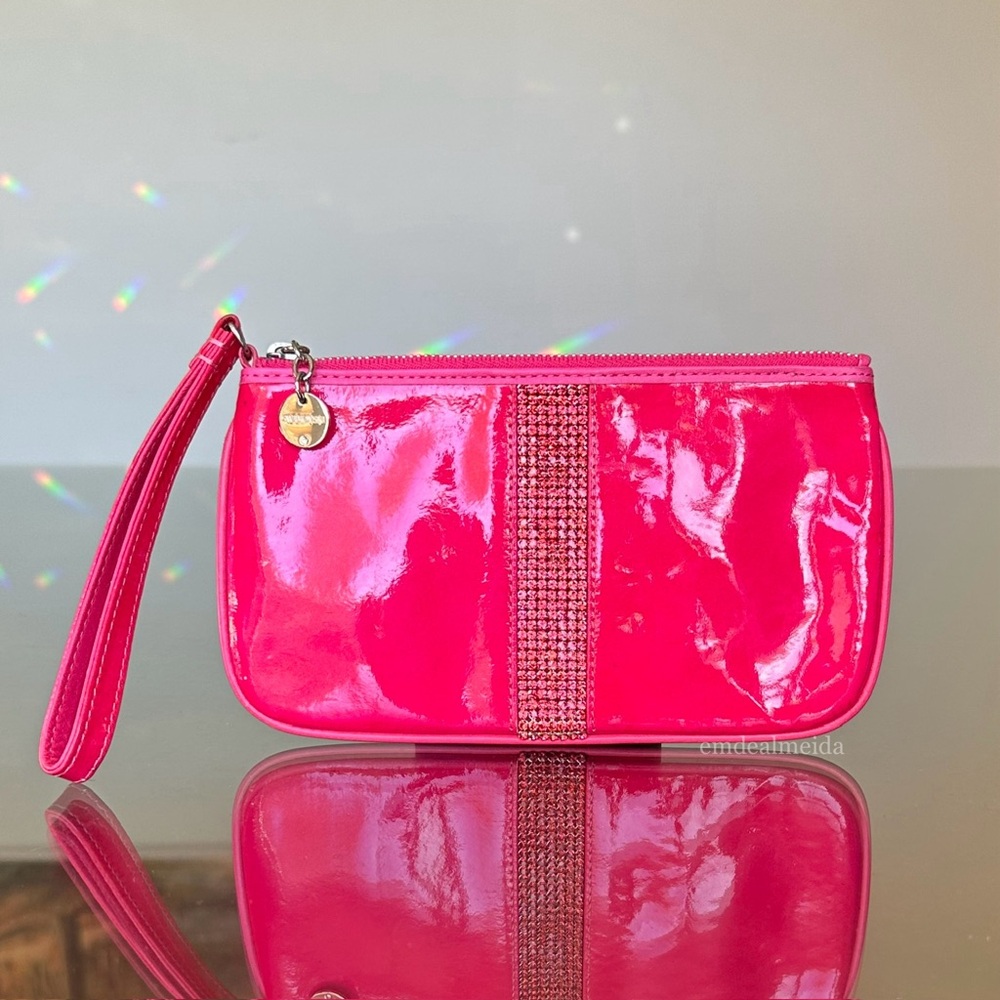 Swarovski Crystal Neon Pink Wristlet Purse Wallet Handbag Clutch